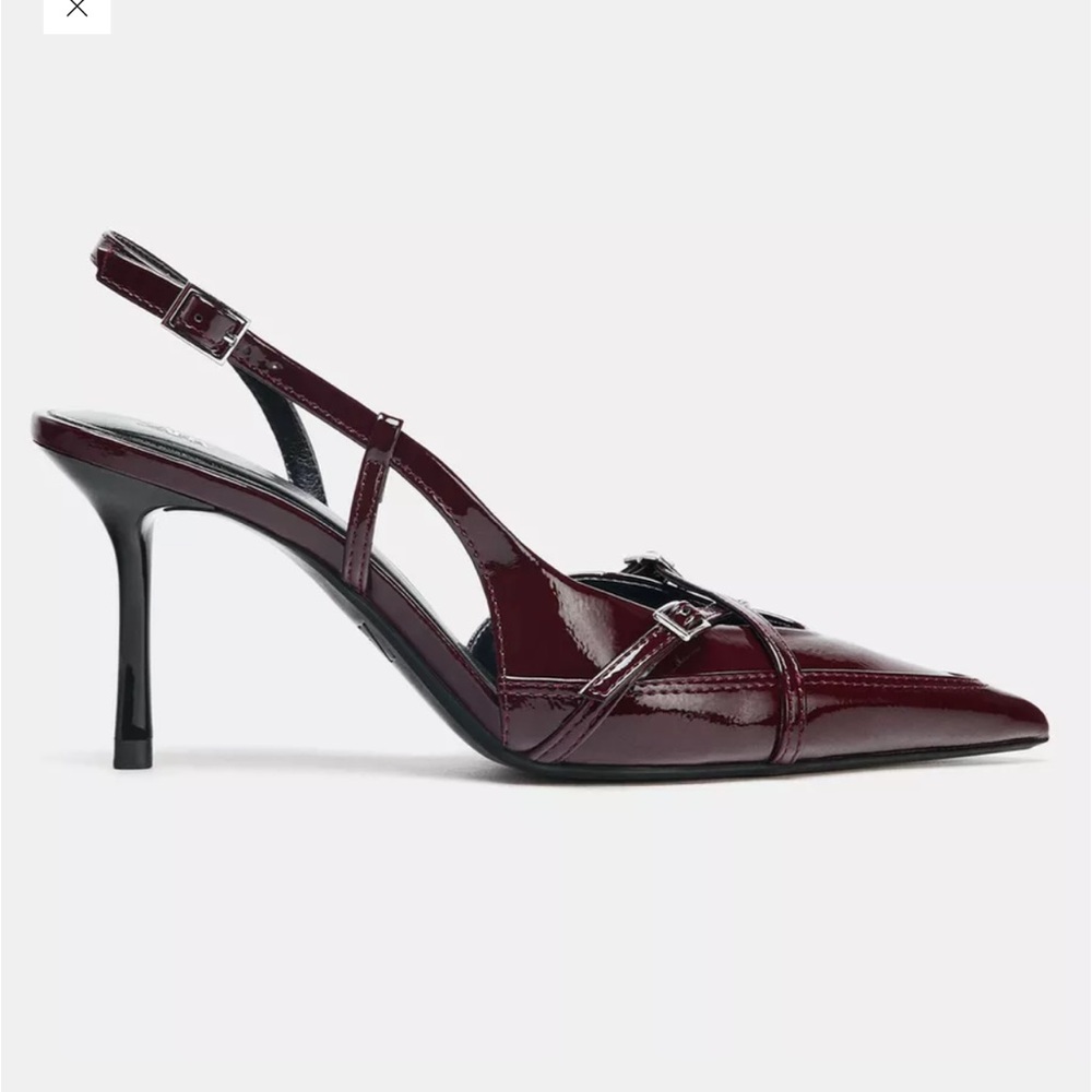 Burgundy patent leather sling back heels